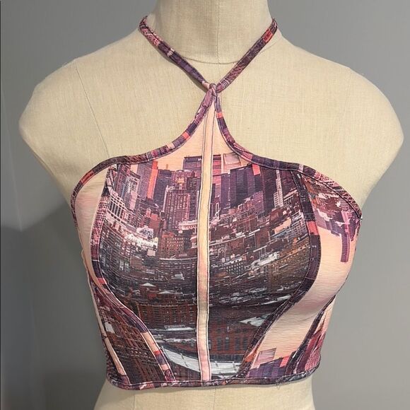 Urban Outfitters Skyline Print Halter Top Size S - Picture 2 of 10